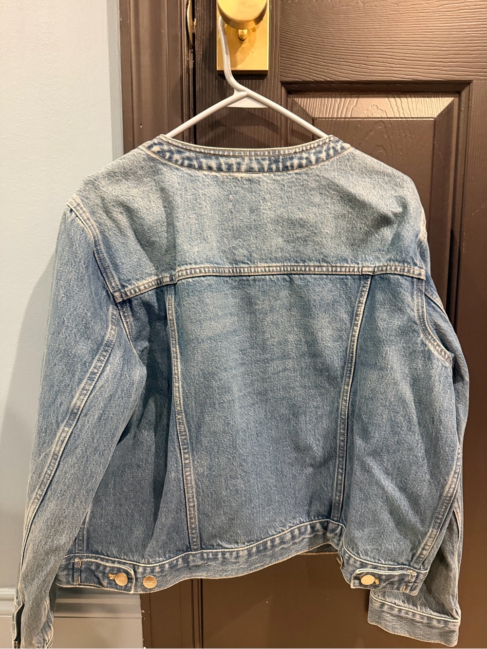 J. Crew Light Wash Collarless Denim Jacket in Faded Blue - Picture 2 of 3